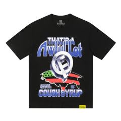 Cough Syrup Hip Hop Streetwear Gothic Stacked Letter Slogan USA Continent Map Emblem Badge Double Side Tee 29303789