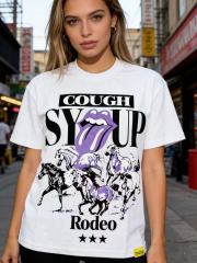 Cough Syrup Running Horses Purple Tongue Split Letter Front Full Stacked Slogan Back Tee 2 colors 29290051
