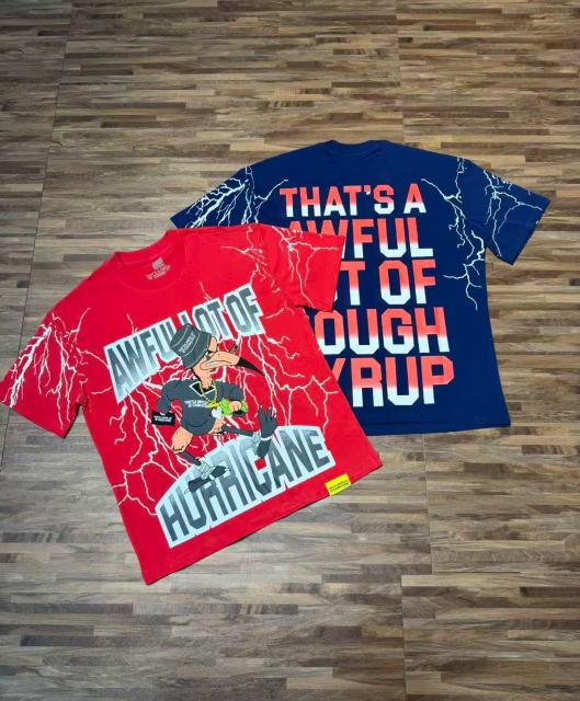 Cough Syrup Full Sleeve White Lightning Hurricane Cartoon Bird Front Gradient Stacked Full Slogan Print Tee 2 colors 29290161