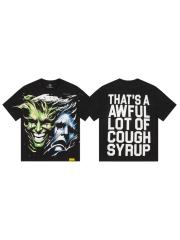 Cough Syrup Green And Blue Contrast Split Demon Face Front Large Stacked Text Slogan Back Oversized Tee 29288677