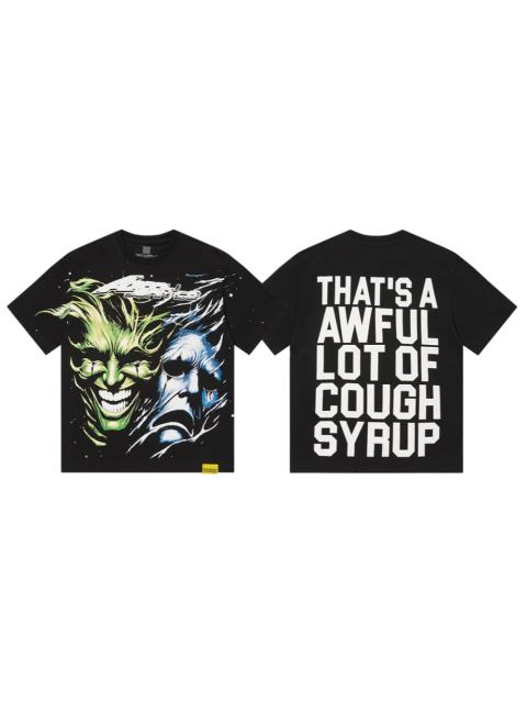 Cough Syrup Green And Blue Contrast Split Demon Face Front Large Stacked Text Slogan Back Oversized Tee 29288677