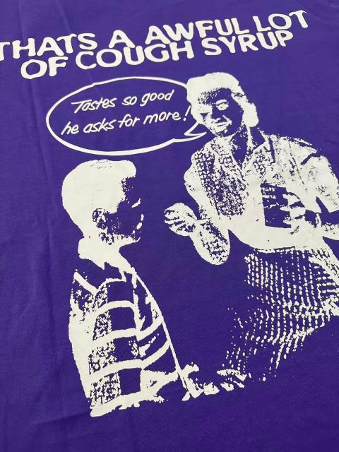 Cough Syrup Retro Old Fashion Drug Label Typography Front Comic Bubble Text Graphic Print Tee 29303849