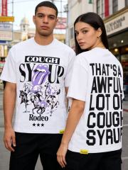 Cough Syrup Running Horses Purple Tongue Split Letter Front Full Stacked Slogan Back Tee 2 colors 29290051
