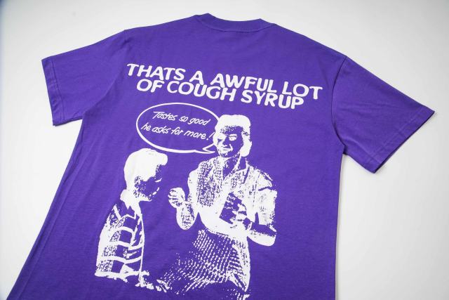 Cough Syrup Retro Old Fashion Drug Label Typography Front Comic Bubble Text Graphic Print Tee 29303849