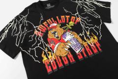 Cough Syrup Bear Holding Syrup Cup Flame Outline Arch Letter Front Orange Red Gradient 3D Block Letter Slogan Print Tee 29303918