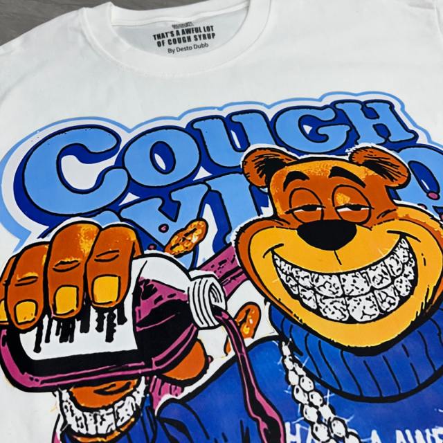 Cough Syrup Cartoon Hip Hop Streetwear Front Honey Bear Diamond Grill Teeth Chain Watch Pouring Purple Syrup Ice Cup Drip Print T-Shirt 2 colors 29344042