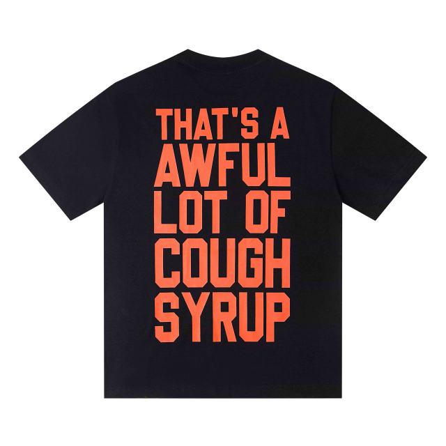 Cough Syrup Red Hue Grim Reaper Group Portrait Gothic Death Letter Front Large Orange Bold Block Slogan Print Tee 29303887
