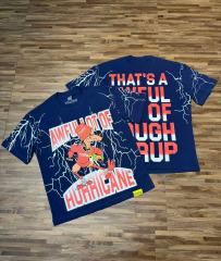 Cough Syrup Full Sleeve White Lightning Hurricane Cartoon Bird Front Gradient Stacked Full Slogan Print Tee 2 colors 29290161