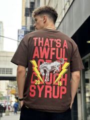 Cough Syrup California Western Horseshoe Brand Text Front Bucking Bronco Lightning Stacked Slogan Printed Tee 29290068