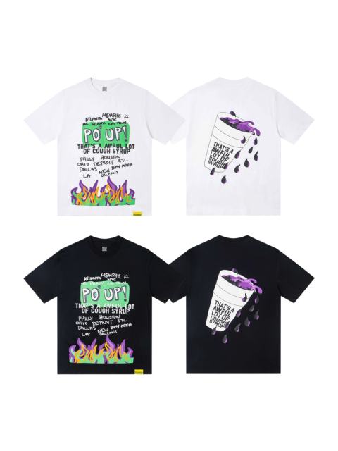 Cough Syrup PO' UP US City Name List Green Box Text Gradient Flame Front Purple Syrup Dripping Disposable Cup Print Tee 2 colors 29303911