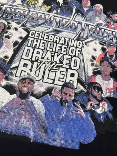 Cough Syrup Rapper Collage Portrait Tribute Drakeo The Ruler Undisputed Truth Gothic Letter Text Single Side Print Tee 29303792