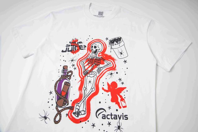 Cough Syrup Red Neon Outline Skeleton Cupid Angel Actavis Cough Syrup Bottle Spider Multi Element Combo Graphic Tee 29303909