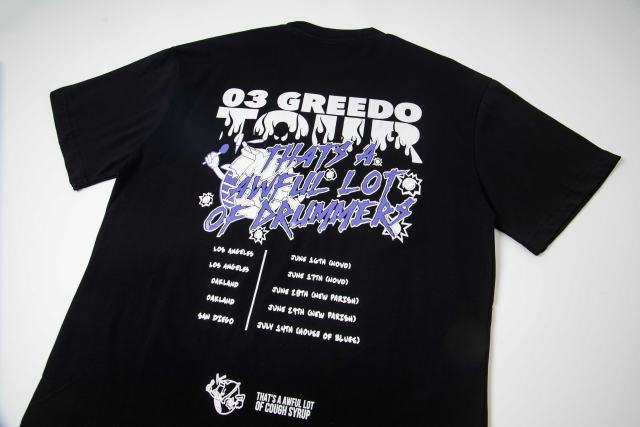 Cough Syrup 03 Greedo Tour Drip Font Purple Tint Portrait Front Concert City Venue Schedule Text Print Tee 29303881
