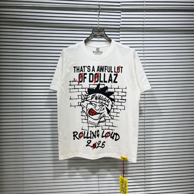 Cough Syrup 0s Grunge Hip Hop Streetwear Solid White Brick Wall Background Cartoon Face Graffiti Red Strike Through Text T-Shirt 29344169