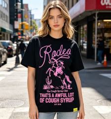 Cough Syrup Pink Line Rodeo Cowboy Cactus Club EST 2018 Front Bold Stacked Letter Tee 29290090