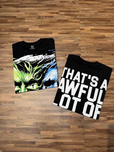 Cough Syrup Green And Blue Contrast Split Demon Face Front Large Stacked Text Slogan Back Oversized Tee 29288677