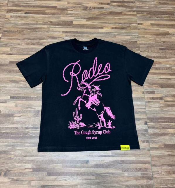 Cough Syrup Pink Line Rodeo Cowboy Cactus Club EST 2018 Front Bold Stacked Letter Tee 29290090