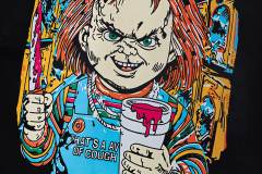 Cough Syrup Horror Hip Hop Streetwear Front Chucky Doll Knife Syrup Cup Drip Graffiti Letter Cartoon Print Oversized T-Shirt 29344001
