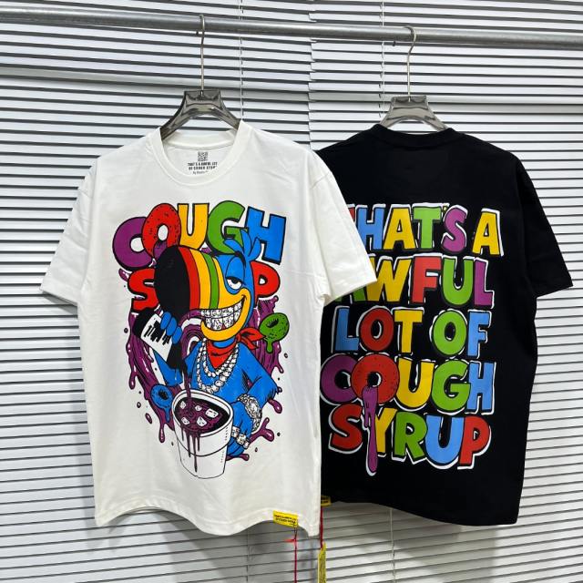Cough Syrup Cartoon Hip Hop Streetwear Front Multicolor Toucan Bird Grill Teeth Jewelry Pouring Purple Syrup Cup Drip Rainbow Letter Print T-Shirt 2 colors 29344027