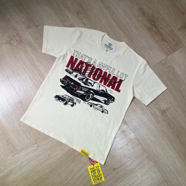 Cough Syrup Retro Automotive Streetwear Front Old School Muscle Car Line Drawing Stacked Typography Print T-Shirt 29345278