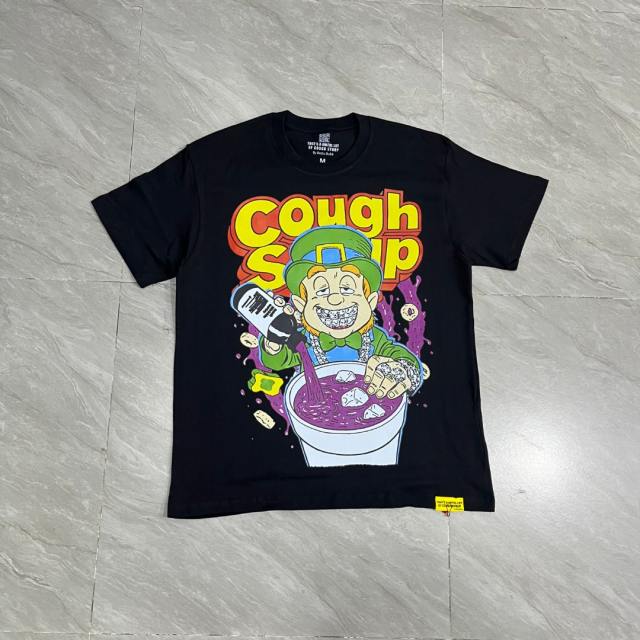 Cough Syrup Retro Holiday Streetwear Front Green Leprechaun Diamond Grill Teeth Syrup Bottle Cup Drip Cartoon Art Print Oversized T-Shirt 2 colors 29344022