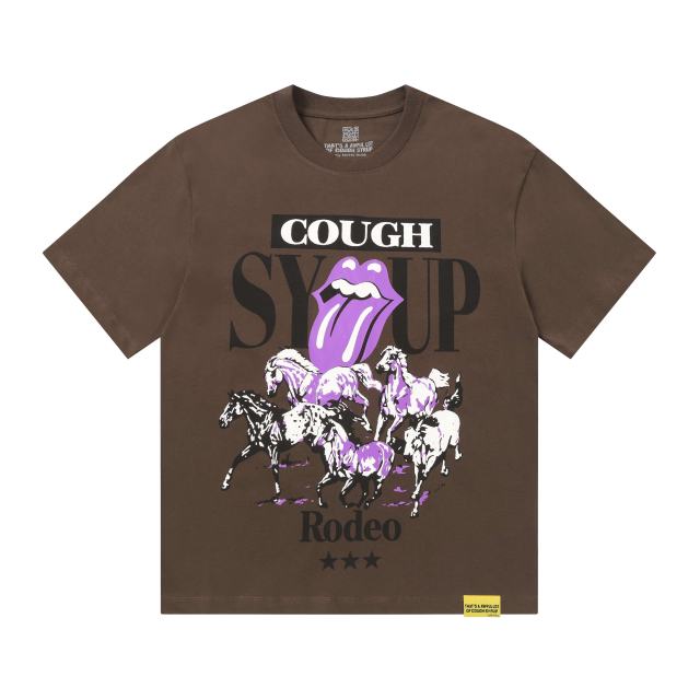 Cough Syrup Running Horses Purple Tongue Split Letter Front Full Stacked Slogan Back Tee 2 colors 29290051
