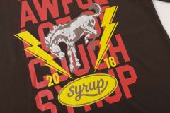 Cough Syrup California Western Horseshoe Brand Text Front Bucking Bronco Lightning Stacked Slogan Printed Tee 29290068