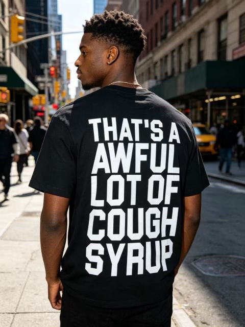 Cough Syrup Asaali Retro Magazine Clipping Collage Figure Front Back Bold Slogan Oversized Tee 29288682