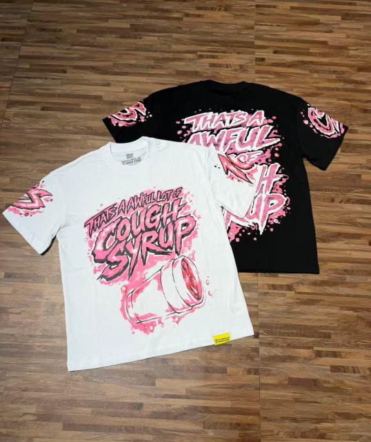 Cough Syrup Pink Splatter Graffiti Cup Front Back Double Sided Print Tee 2 colors 29290023