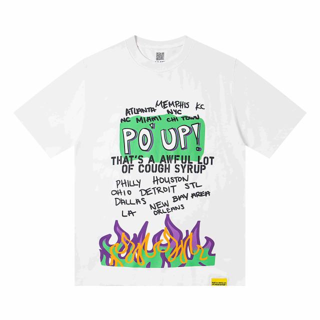 Cough Syrup PO' UP US City Name List Green Box Text Gradient Flame Front Purple Syrup Dripping Disposable Cup Print Tee 2 colors 29303911