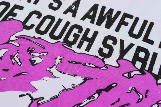 Cough Syrup Pink Graffiti Typography Dual Line Front Circular Frame Grunge Text Print Tee 2 colors 29303963