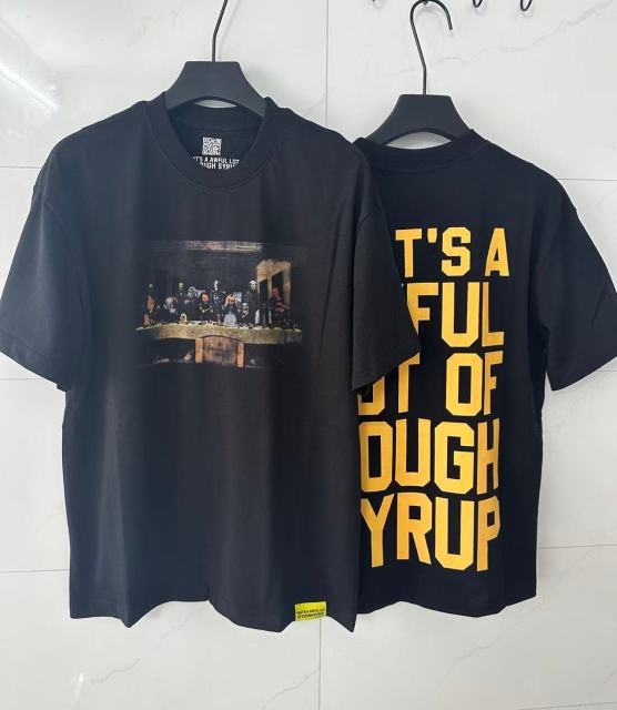 Cough Syrup The Last Supper Hip Hop Rapper Group Remake Painting Front Large Bold Yellow Block Letter Slogan Print Tee 29303902
