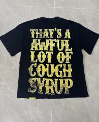 Cough Syrup Vertical Stacked Pharmacy Words Front Large Faded Gold Block Letter Slogan Print Tee 29303867