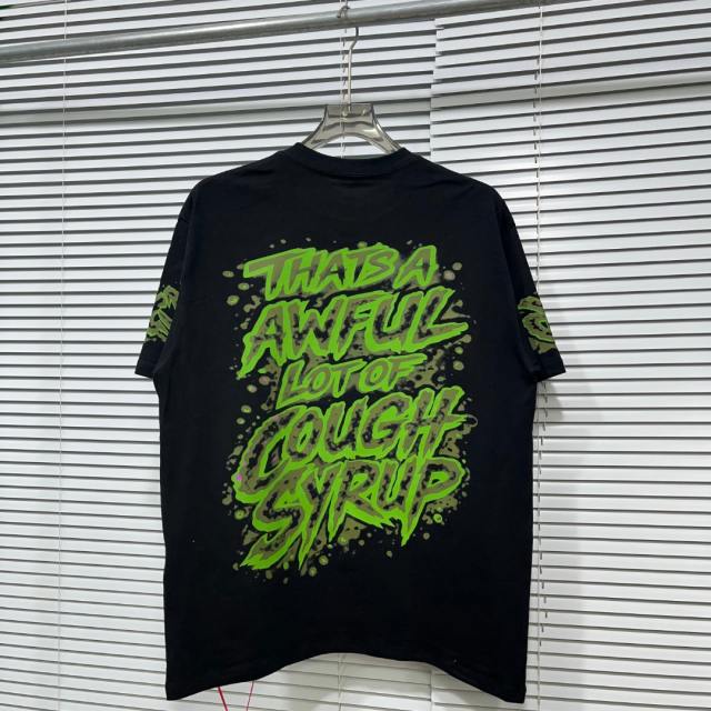 Cough Syrup Dark Grunge Streetwear Front Splatter Paint Toxic Green Jagged Graffiti Letter Overturned Cup Purple Liquid Print Oversized T-Shirt 29343950