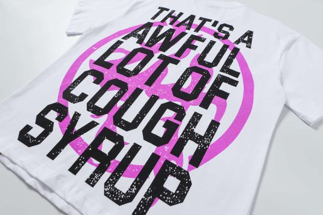 Cough Syrup Pink Graffiti Typography Dual Line Front Circular Frame Grunge Text Print Tee 2 colors 29303963