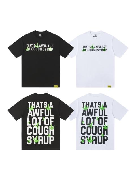 Cough Syrup Minimal Street Green Hemp Leaf Accent Horizontal Slogan Front Large Vertical Bold Segmented Letter Tee 2 colors 29302254