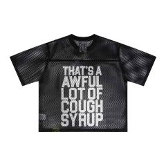 Cough Syrup Retro Sport Streetwear Available Front Simple Block Typography Back Large Stacked Letter Print Cropped Mesh Jersey T-Shirt 4 colors 29345315
