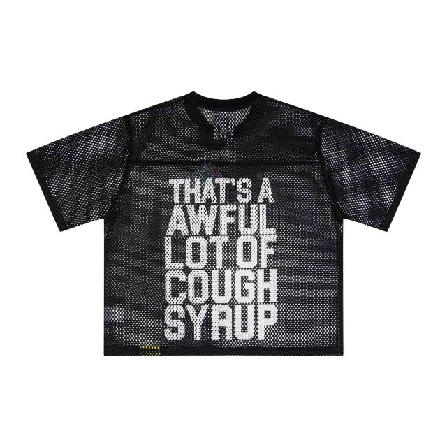Cough Syrup Retro Sport Streetwear Available Front Simple Block Typography Back Large Stacked Letter Print Cropped Mesh Jersey T-Shirt 4 colors 29345315