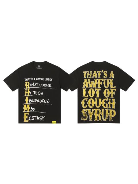 Cough Syrup Vertical Stacked Pharmacy Words Front Large Faded Gold Block Letter Slogan Print Tee 29303867