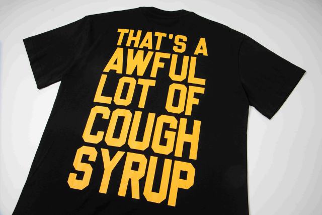 Cough Syrup The Last Supper Hip Hop Rapper Group Remake Painting Front Large Bold Yellow Block Letter Slogan Print Tee 29303902