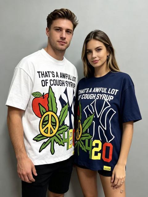 Cough Syrup Weed Leaf Peace Symbol Apple NY Graffiti Double Sided Print Tee 2 colors 29288701