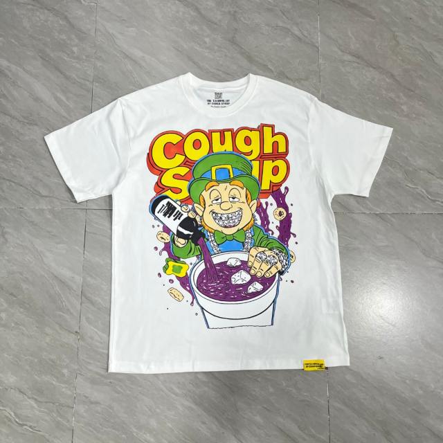 Cough Syrup Retro Holiday Streetwear Front Green Leprechaun Diamond Grill Teeth Syrup Bottle Cup Drip Cartoon Art Print Oversized T-Shirt 2 colors 29344022