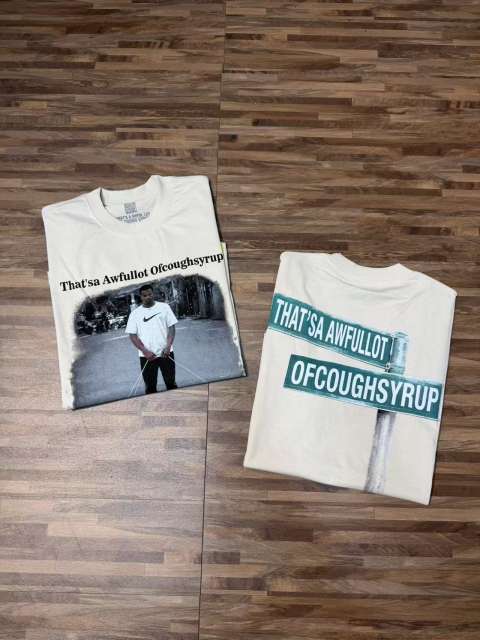Cough Syrup Hip Hop Streetwear Street Vendor Figure Print Back Split Text Street Sign Design Tee 2 colors 29288641