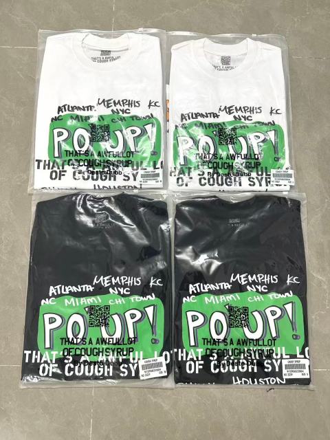 Cough Syrup PO' UP US City Name List Green Box Text Gradient Flame Front Purple Syrup Dripping Disposable Cup Print Tee 2 colors 29303911