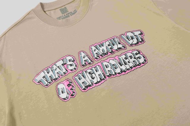 Cough Syrup Bubble 3D Outline Letter High Rollers Poker Chip Utility Pole Cartoon Graphic Double Side Tee 29303799