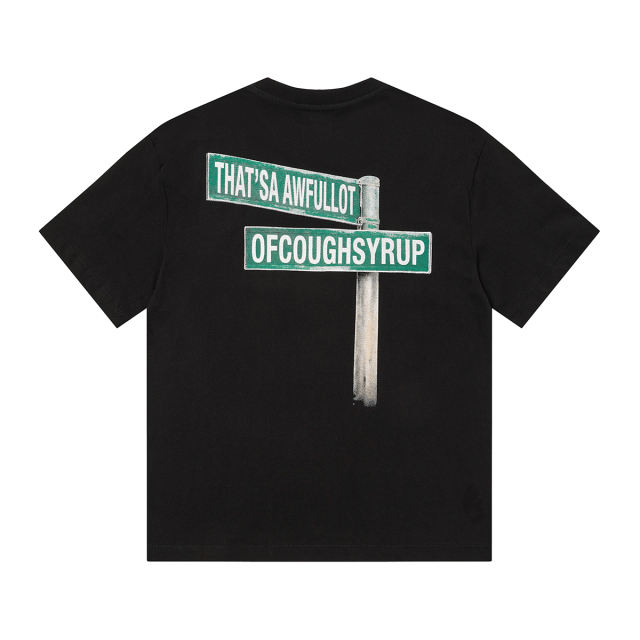 Cough Syrup Hip Hop Streetwear Street Vendor Figure Print Back Split Text Street Sign Design Tee 2 colors 29288641