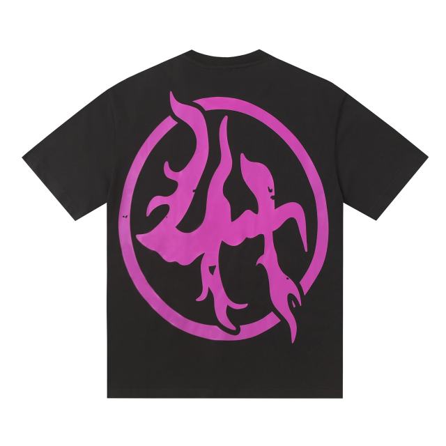 Cough Syrup Screaming Horror Portrait Distressed Bottom Text Front Pink Circular Ring Demon Silhouette Graphic Print Tee 2 colors 29303988