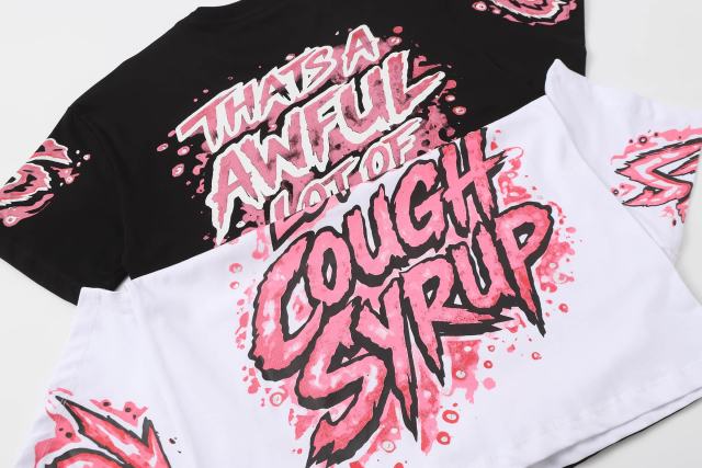Cough Syrup Pink Splatter Graffiti Cup Front Back Double Sided Print Tee 2 colors 29290023