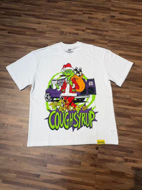 Cough Syrup Christmas Hip Hop Cartoon Grinch Lowrider Car Graphic Front Bubble Outline Stacked Slogan Tee 2 colors 29302084