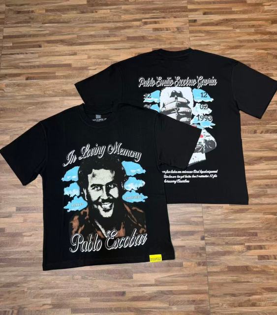 Cough Syrup Asaali In Loving Memory Letter Pablo Escobar Face Print Birth Death Year Gun Handcuff Oversized Tee 29288692